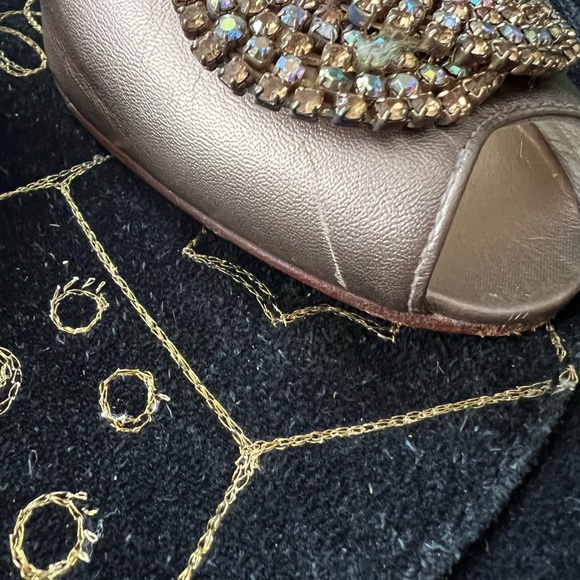 Stuart Weitzman 7 Rhinestone Heels Bronze Slingback Leather Shoes Metallic - Picture 14 of 15